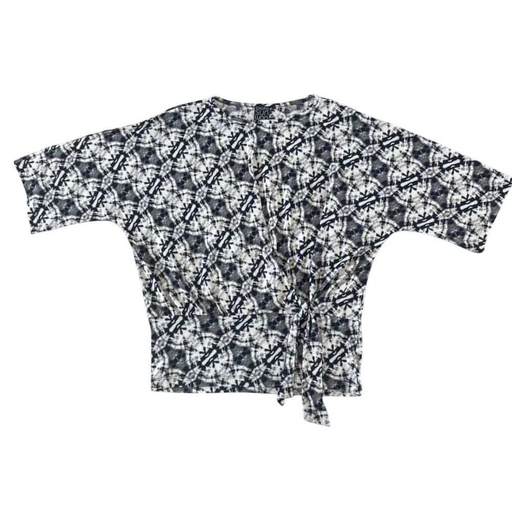 Clara Sun Woo Textured Side‎ Tie Top Circle Emblem Travel Fabric Size Small $125